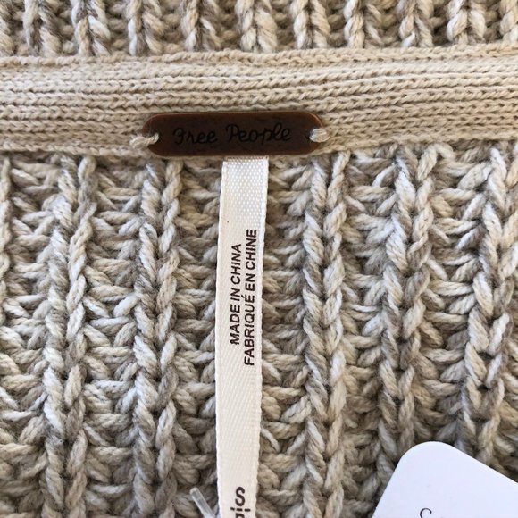 NWT Free People natural ivory chunky knit cropped fisherman sweater - Picture 6 of 7
